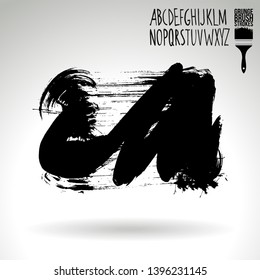 Black brush stroke and handwritten alphabet. Grunge vector abstract hand - painted element. Underline and border design.