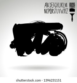 Black brush stroke and handwritten alphabet. Grunge vector abstract hand - painted element. Underline and border design.