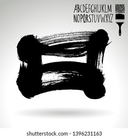 Black brush stroke and handwritten alphabet. Grunge vector abstract hand - painted element. Underline and border design.