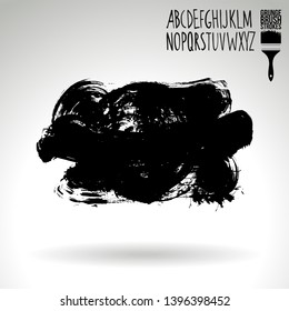 Black brush stroke and handwritten alphabet. Grunge vector abstract hand - painted element. Underline and border design.