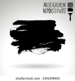 Black brush stroke and handwritten alphabet. Grunge vector abstract hand - painted element. Underline and border design.