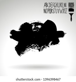 Black brush stroke and handwritten alphabet. Grunge vector abstract hand - painted element. Underline and border design.