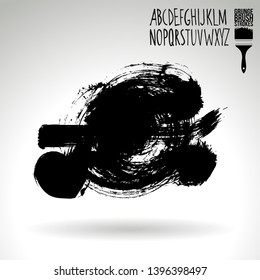 Black brush stroke and handwritten alphabet. Grunge vector abstract hand - painted element. Underline and border design.
