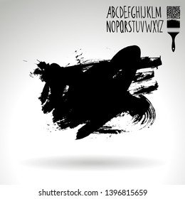 Black brush stroke and handwritten alphabet. Grunge vector abstract hand - painted element. Underline and border design.