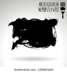 Black brush stroke and handwritten alphabet. Grunge vector abstract hand - painted element. Underline and border design.