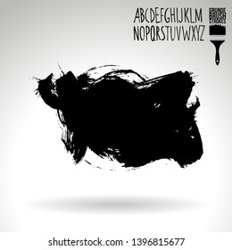 Black brush stroke and handwritten alphabet. Grunge vector abstract hand - painted element. Underline and border design.