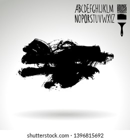 Black brush stroke and handwritten alphabet. Grunge vector abstract hand - painted element. Underline and border design.