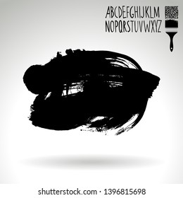Black brush stroke and handwritten alphabet. Grunge vector abstract hand - painted element. Underline and border design.