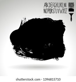 Black brush stroke and handwritten alphabet. Grunge vector abstract hand - painted element. Underline and border design.