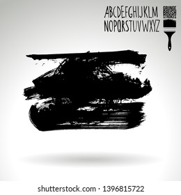 Black brush stroke and handwritten alphabet. Grunge vector abstract hand - painted element. Underline and border design.