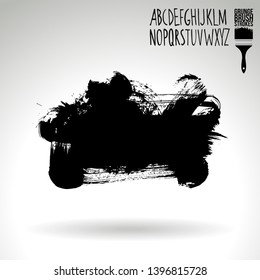 Black brush stroke and handwritten alphabet. Grunge vector abstract hand - painted element. Underline and border design.