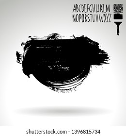 Black brush stroke and handwritten alphabet. Grunge vector abstract hand - painted element. Underline and border design.