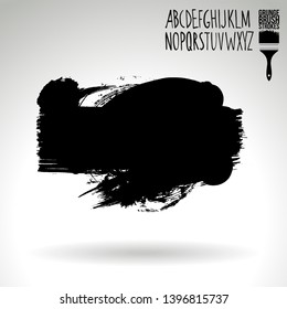 Black brush stroke and handwritten alphabet. Grunge vector abstract hand - painted element. Underline and border design.