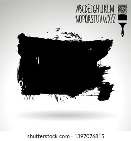 Black brush stroke and handwritten alphabet. Grunge vector abstract hand - painted element. Underline and border design.
