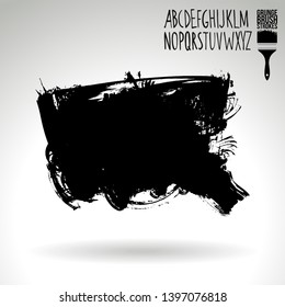 Black brush stroke and handwritten alphabet. Grunge vector abstract hand - painted element. Underline and border design.