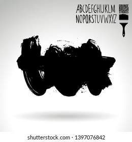 Black brush stroke and handwritten alphabet. Grunge vector abstract hand - painted element. Underline and border design.