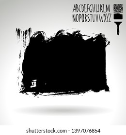 Black brush stroke and handwritten alphabet. Grunge vector abstract hand - painted element. Underline and border design.