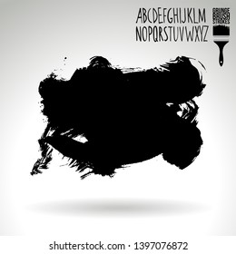 Black brush stroke and handwritten alphabet. Grunge vector abstract hand - painted element. Underline and border design.