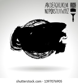 Black brush stroke and handwritten alphabet. Grunge vector abstract hand - painted element. Underline and border design.
