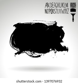 Black brush stroke and handwritten alphabet. Grunge vector abstract hand - painted element. Underline and border design.