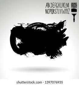 Black brush stroke and handwritten alphabet. Grunge vector abstract hand - painted element. Underline and border design.