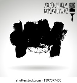 Black brush stroke and handwritten alphabet. Grunge vector abstract hand - painted element. Underline and border design.