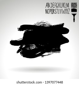 Black brush stroke and handwritten alphabet. Grunge vector abstract hand - painted element. Underline and border design.