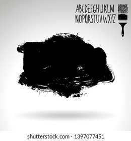 Black brush stroke and handwritten alphabet. Grunge vector abstract hand - painted element. Underline and border design.