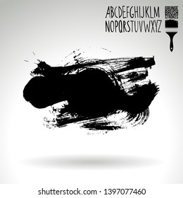 Black brush stroke and handwritten alphabet. Grunge vector abstract hand - painted element. Underline and border design.