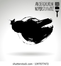 Black brush stroke and handwritten alphabet. Grunge vector abstract hand - painted element. Underline and border design.