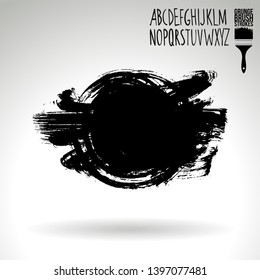 Black brush stroke and handwritten alphabet. Grunge vector abstract hand - painted element. Underline and border design.
