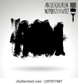 Black brush stroke and handwritten alphabet. Grunge vector abstract hand - painted element. Underline and border design.