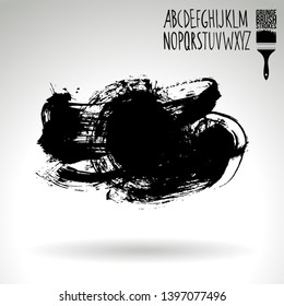 Black brush stroke and handwritten alphabet. Grunge vector abstract hand - painted element. Underline and border design.