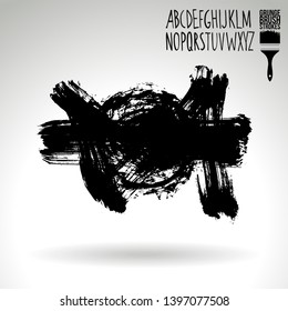 Black brush stroke and handwritten alphabet. Grunge vector abstract hand - painted element. Underline and border design.
