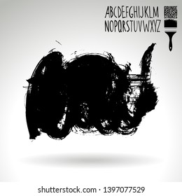 Black brush stroke and handwritten alphabet. Grunge vector abstract hand - painted element. Underline and border design.