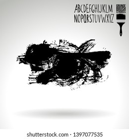 Black brush stroke and handwritten alphabet. Grunge vector abstract hand - painted element. Underline and border design.
