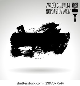 Black brush stroke and handwritten alphabet. Grunge vector abstract hand - painted element. Underline and border design.