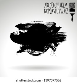 Black brush stroke and handwritten alphabet. Grunge vector abstract hand - painted element. Underline and border design.