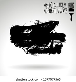 Black brush stroke and handwritten alphabet. Grunge vector abstract hand - painted element. Underline and border design.