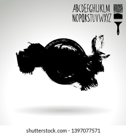 Black brush stroke and handwritten alphabet. Grunge vector abstract hand - painted element. Underline and border design.