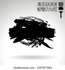 Black brush stroke and handwritten alphabet. Grunge vector abstract hand - painted element. Underline and border design.