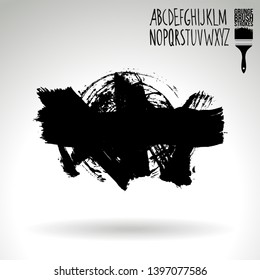 Black brush stroke and handwritten alphabet. Grunge vector abstract hand - painted element. Underline and border design.