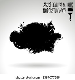 Black brush stroke and handwritten alphabet. Grunge vector abstract hand - painted element. Underline and border design.