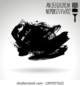 Black brush stroke and handwritten alphabet. Grunge vector abstract hand - painted element. Underline and border design.