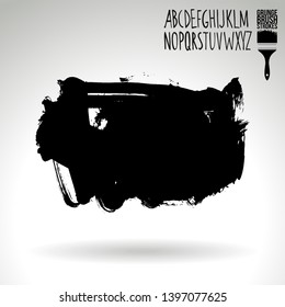 Black brush stroke and handwritten alphabet. Grunge vector abstract hand - painted element. Underline and border design.