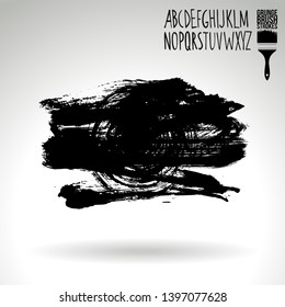 Black brush stroke and handwritten alphabet. Grunge vector abstract hand - painted element. Underline and border design.