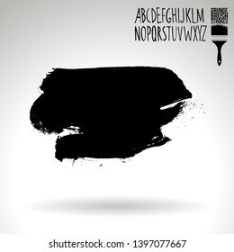 Black brush stroke and handwritten alphabet. Grunge vector abstract hand - painted element. Underline and border design.
