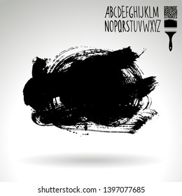 Black brush stroke and handwritten alphabet. Grunge vector abstract hand - painted element. Underline and border design.