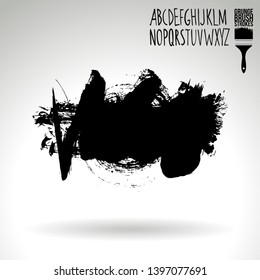 Black brush stroke and handwritten alphabet. Grunge vector abstract hand - painted element. Underline and border design.