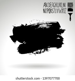 Black brush stroke and handwritten alphabet. Grunge vector abstract hand - painted element. Underline and border design.